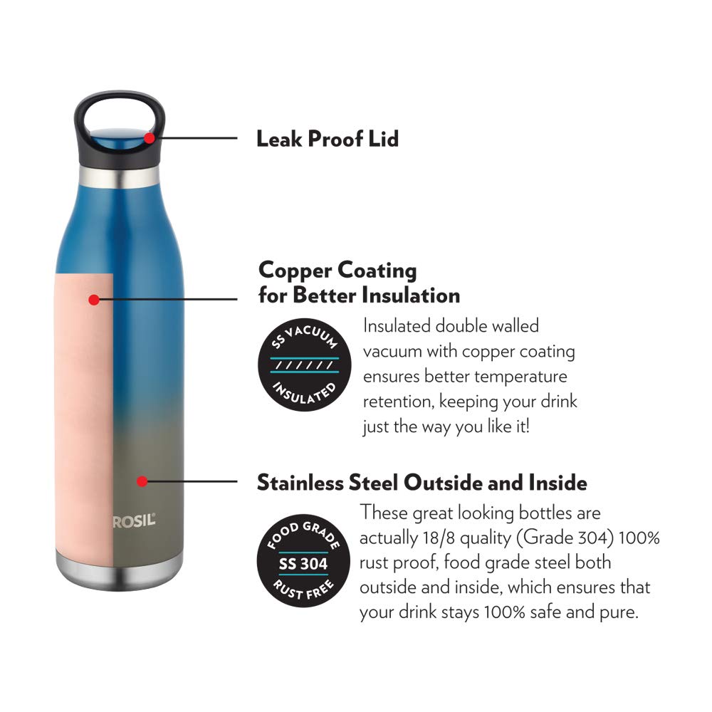 ColourCrush Blue 700ML Hot & Cold Stainless Steel Bottle | 24 Hrs Temp Retention | Easy Carry Handle | BTO700BLE402