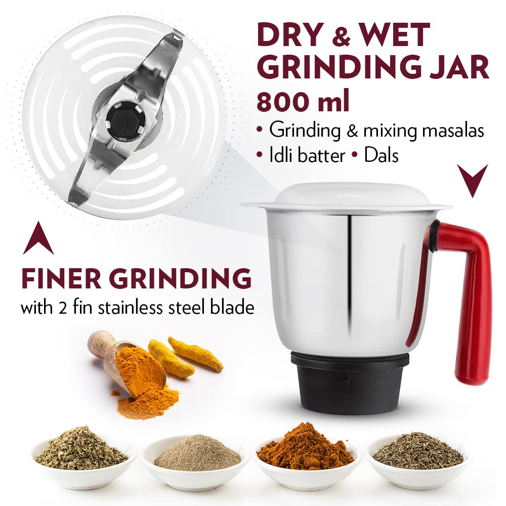 Borosil Star Mixer Grinder - Maroon 500 W, 3 Jars