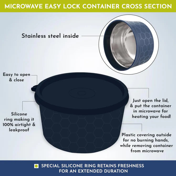 Feast 3 Microwave Safe Stainless Steel Lunch Box for Kids | Leakproof Tiffin with Insulated Cover | BPA-Free Containers | Lunch Boxes for Office Men Women | Hot Food Safe | Blue