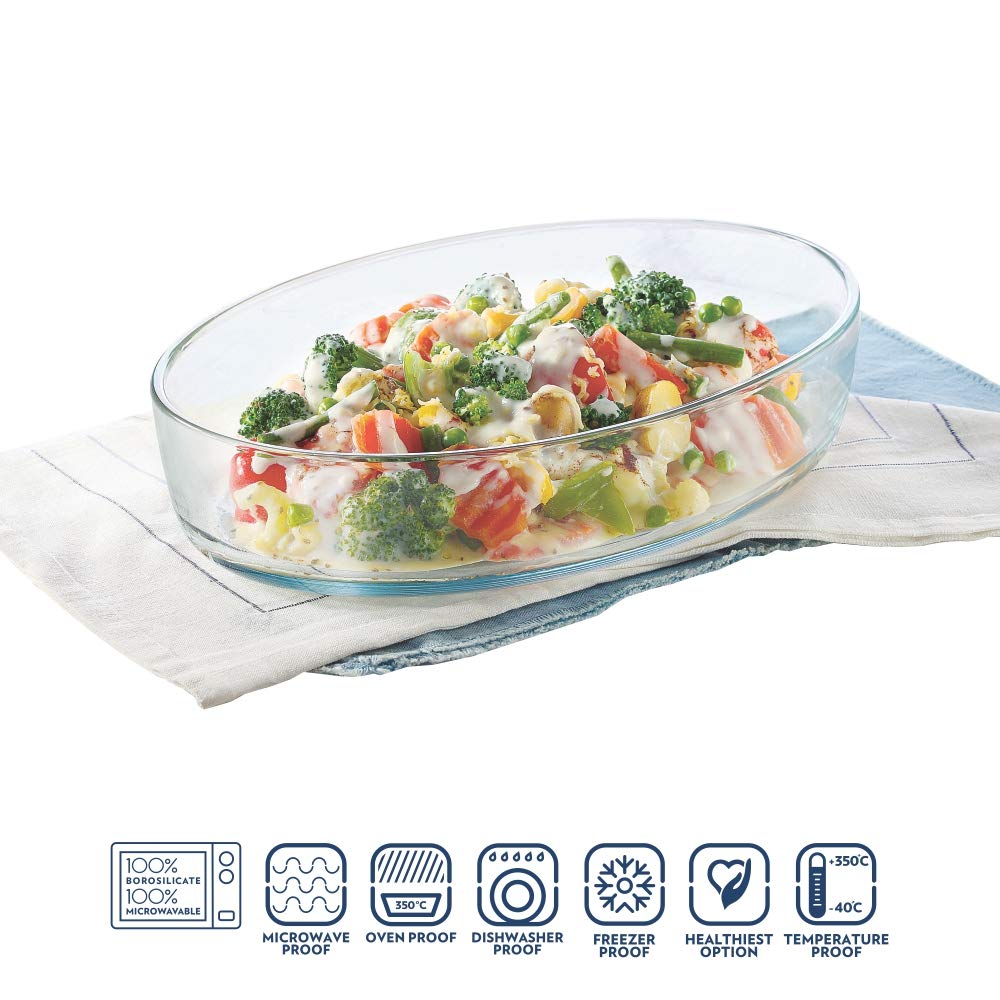 Icy22Od0107 Oval Baking Dish, 700 Ml, Transparent & Borosil - Icy22Od0124 Oval Baking Dish, 2.2 Litres, Transparent