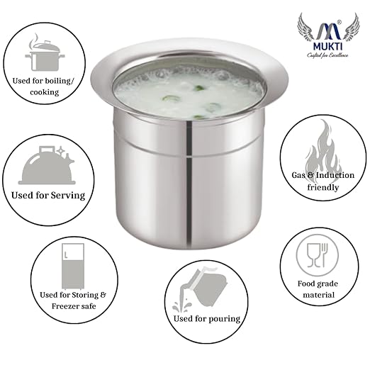 Mukti Stainless Steel Food Storage Jars & Containers|Dabba|Milk Pot, Lota, Gunj|Milky Mist|2750ml x 1pc