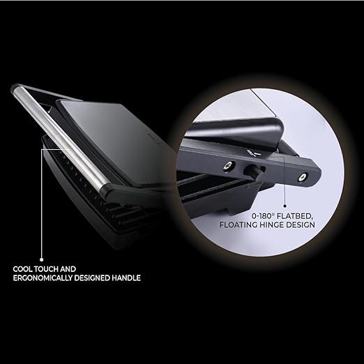 Usha iChef Sandwich Grill | 1500 Watt| Large 2 Slice Flat Bread Griller | 0-180° Flat Bed | Floating Hinge Design | 2 stage Thermal Safety