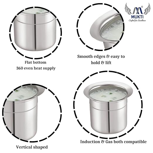 Mukti Stainless Steel Food Storage Jars & Containers|Dabba|Milk Pot, Lota, Gunj|Milky Mist|2750ml x 1pc