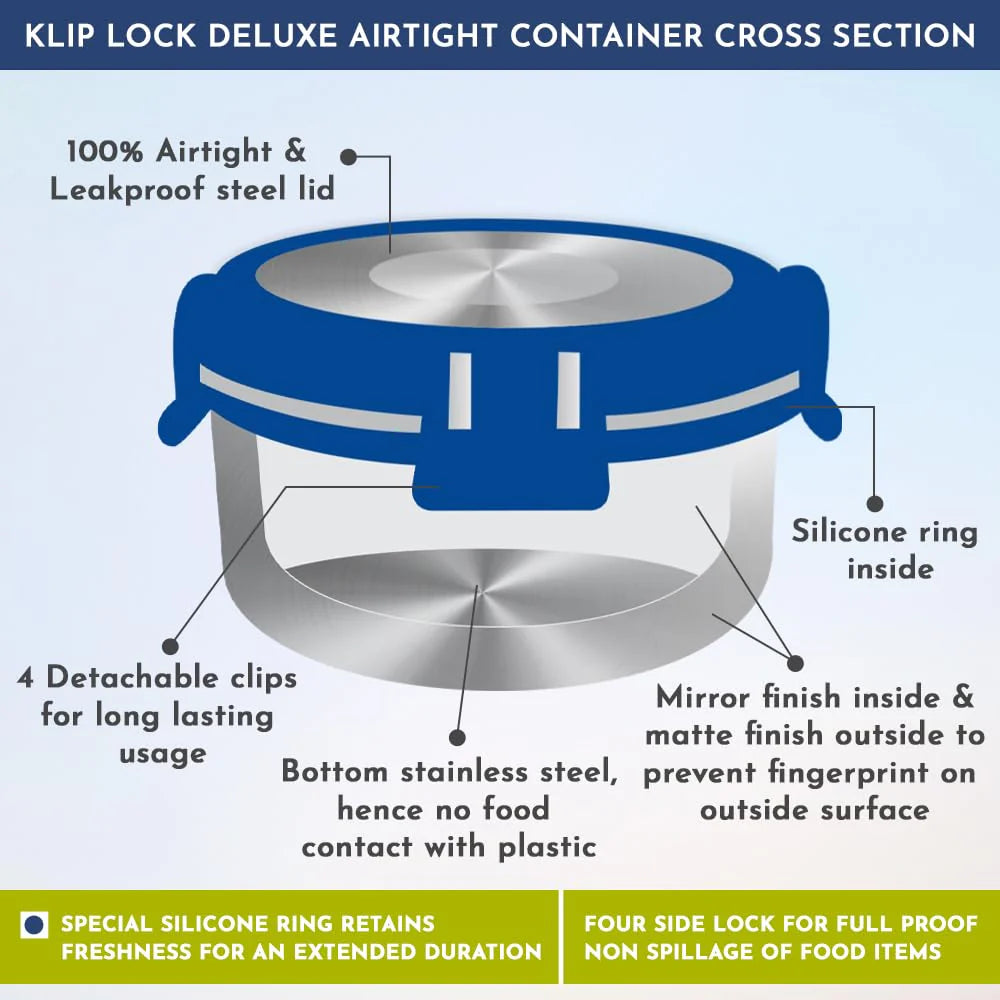 Aura 3 Deluxe Stainless Steel Lunch Box | Airtight & Leakproof Design with Insulated Cover | Ideal Lunch Box for Kids, Office Men & Women | Premium Tiffin Container (Blue)