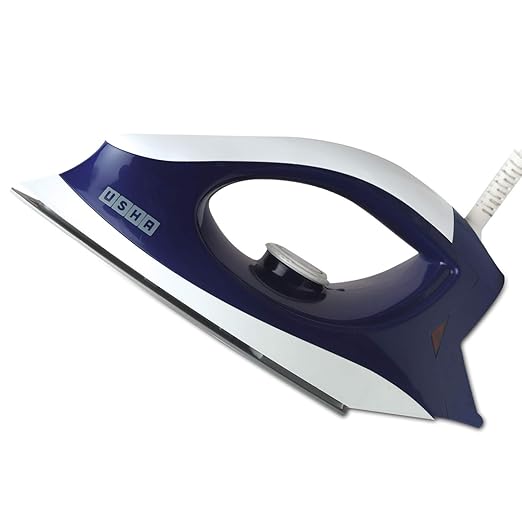 Usha 3702 1000Watt Dry Iron with Shock Proof Plastic Body | Single Coat Grey Non Stick Soleplate for Longer Durability |Overheat Safety Shutoff | 360° Swivel Cord