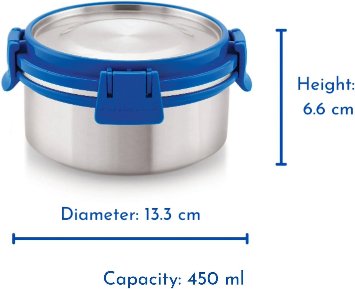 Stainless Steel Airtight Leakproof Storage Deluxe Container 450ML with Klip Lock - Ideal Kitchen Accessories Items, Perfect Lunch Box, Lunch Boxes for Office Men