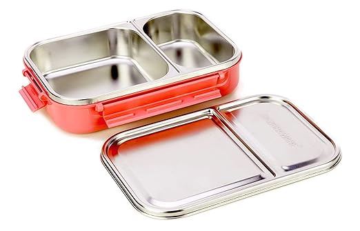 SignoraWare Slim Stainless Steel Lunch Box | Compact & Stackable Design | Clip Lock Lid | Leak Proof | Useful for school, Picnics & outdoor | Best for packing fruits & Healthy Snacks ( 1 Ltr | Red multiple colors)