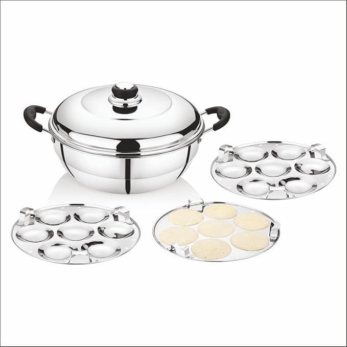 Stainless Steel Idli Cooker – 3 Plates in 1, Silver