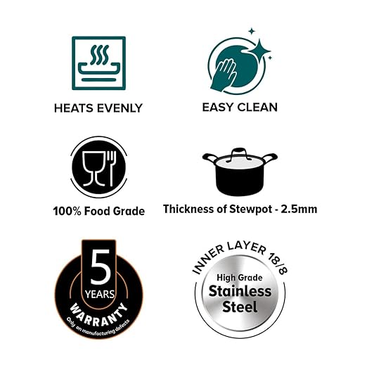 Signora Ware Artista Triply Stewpot Stainless Steel Induction Compatible Triply with Steel Lid (Induction and Gas Compatible), 24Cm, Capacity 5400Ml, Silver