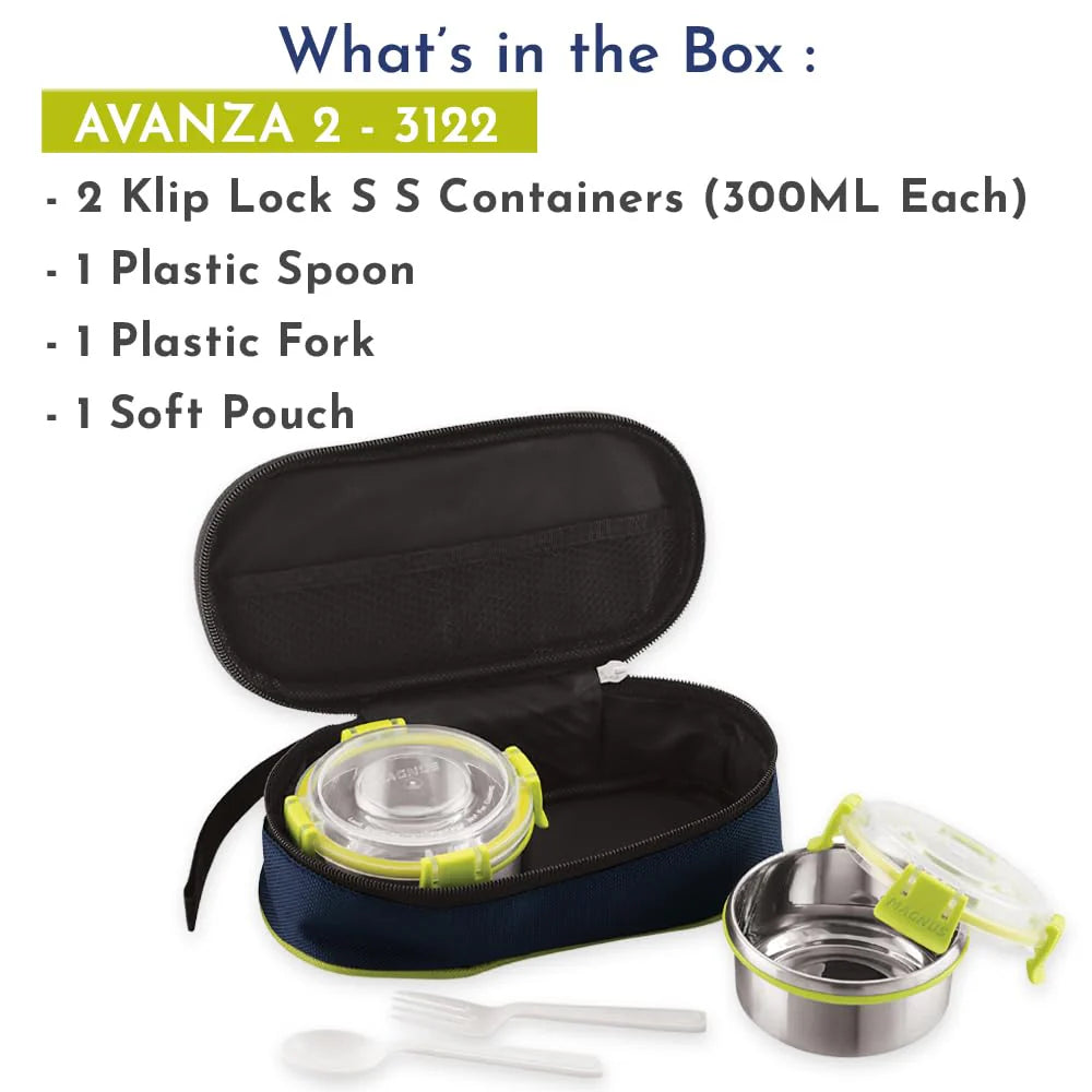 Avanza 2 Stainless Steel Lunch Box – Leakproof & Insulated Tiffin Box with Cover – Ideal for Kids, Office Men & Women – Hot Food Carrier
