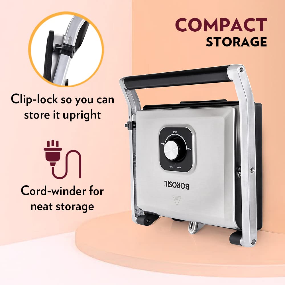Borosil Meta Prime Grill Sandwich Maker 700 W, opens 90°