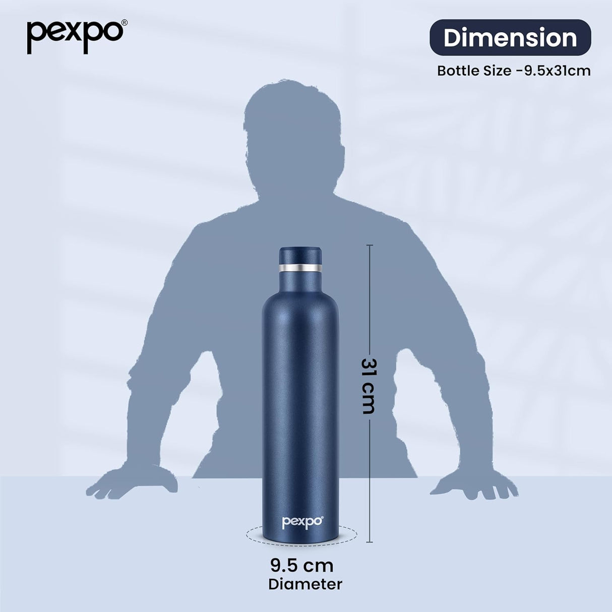 Pexpo Oreo Pro 1000 Stainless Steel Hot and Cold Vacuum Insulated ISI Certified Flask, 980ml, Denim Blue | Double Wall Flask | BPA Free | Office | School | Home | Hiking | Gym| RCB Edition