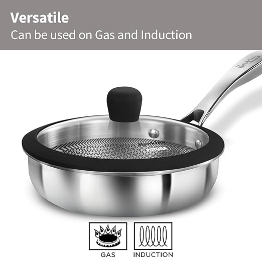 Hawkins Pro 18 cm Shielded Nonstick Triply Frying Pan, Fry Pan with Stainless Steel Handle and Glass Lid, Silver (PSNF18G)