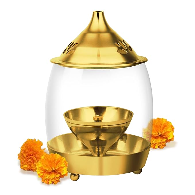 Treo Arpan Decorative Brass Diya with Curved Glass Cover Small