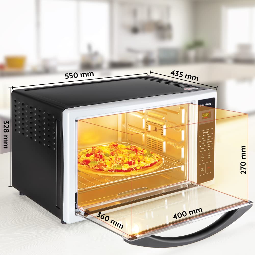 Borosil Digipro 38L Oven Toaster Griller (OTG) Motorized Rotisserie, Convection Heating