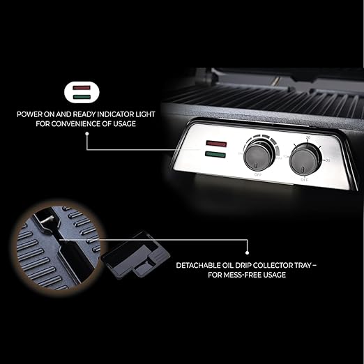 Usha iChef Sandwich Grill | 2000 Watt| Large 4 Slice Flat Bread Griller | 0-180° Flat Bed | Temperature and Timer Control | Auto Shut-off after Pre-Set time