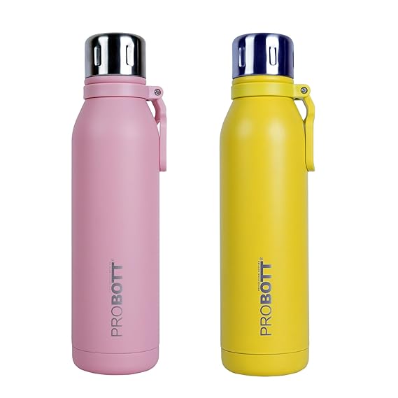 Bolt 700ml Thermos Flask Bottles (Pack of 2), Stainless Steel Vacuum Insulated | Screw Cap with Cup | Leak-Proof | Hot & Cold | PB 700-06