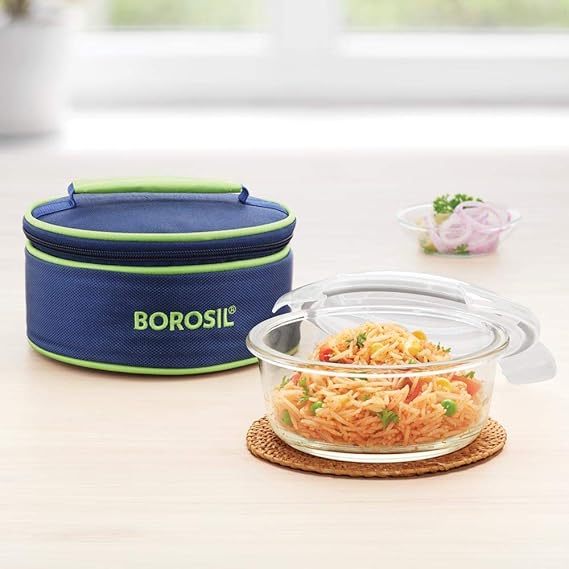 Borosil Glass Lunch Box, 620ml, Blue