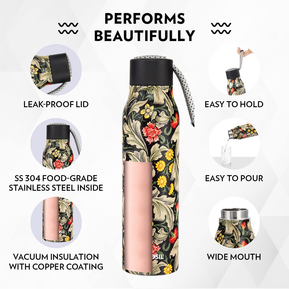 Aquasoul Slate 600ML Hot & Cold Stainless Steel Bottle | Double Wall Vacuum Insulated, 12 Hrs Temp Retention | BT600SE133