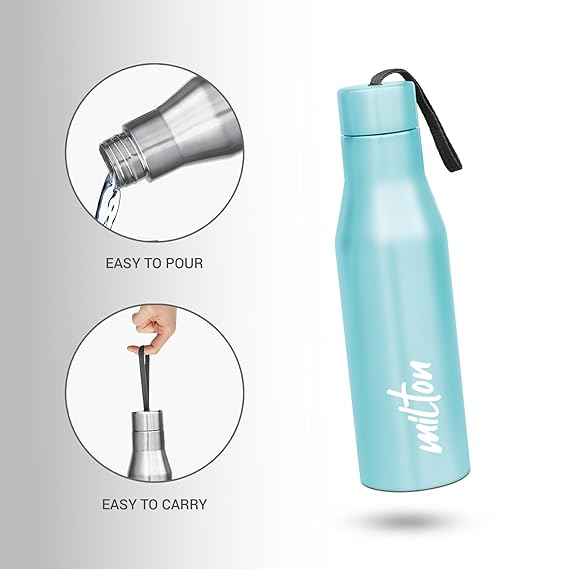 Milton Super 750 Stainless Steel Water Bottle 650 ml, Single Walled, ISI Certified I Leak Proof Lid, Rust Proof I For School, Office, Gym I Sky Blue