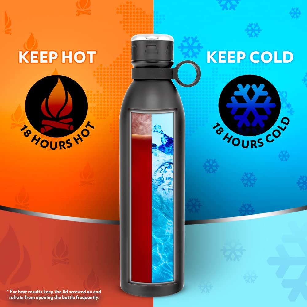 Jupiter 1000ML Black Hot & Cold Stainless Steel Bottle | Double Wall Vacuum Insulated, 18 Hrs Temp Retention | B1000BKO1