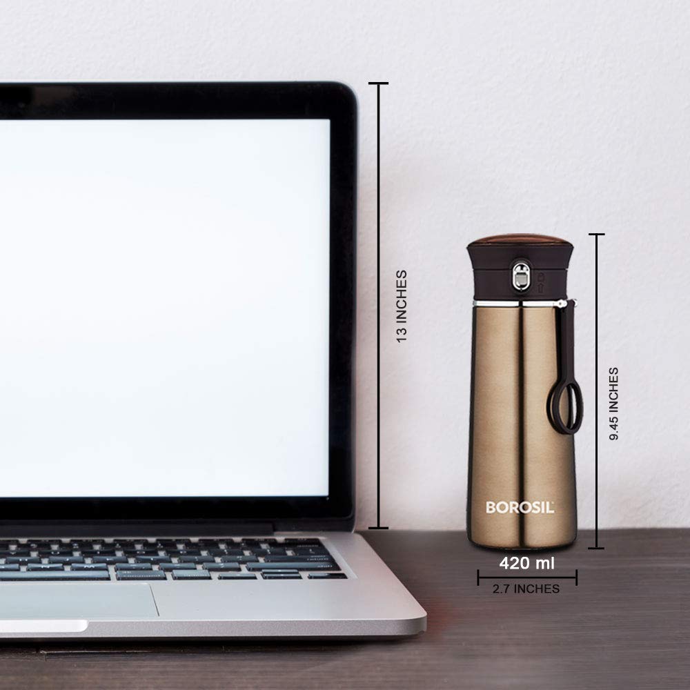 Travelease Brown Stainless Steel Hot & Cold Bottle – 420 mL (8T4208N101) | Leak-Proof Sipper Bottle for Travel & Daily Use