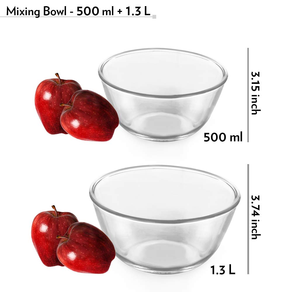Mixing & Serving Bowl Set of 2 Oven, Micro, Fridge Safe 500ml & 1.3ML