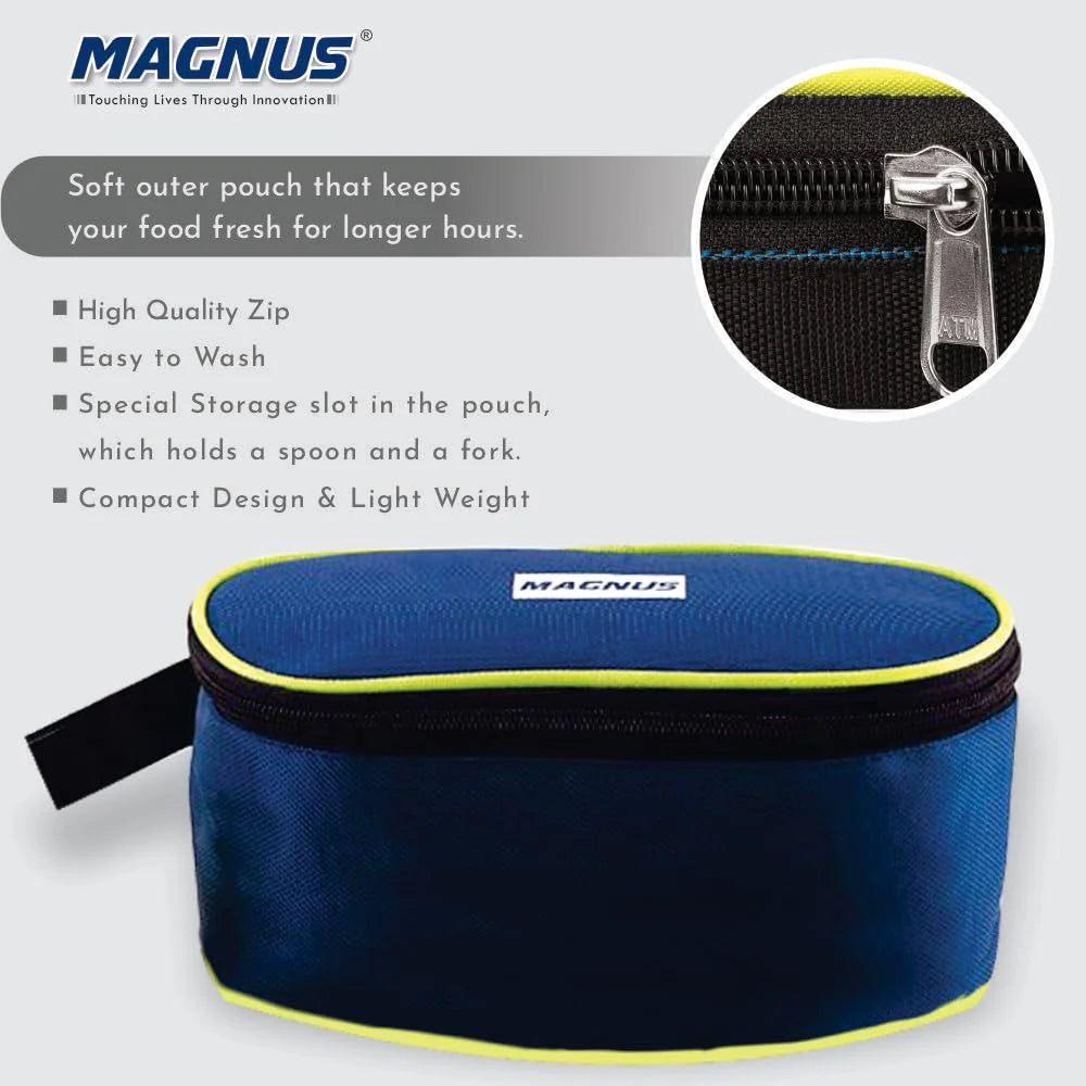 Avanza 3 Prime - Stainless Steel Leakproof Lunch Box with Klip Lock & Insulated Bag | Tiffin for Office, School, Men, Women, Kids | Airtight & BPA-Free Food Containers