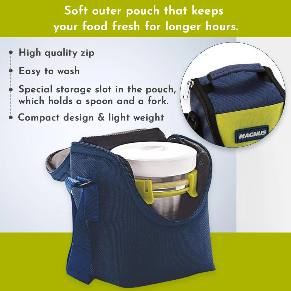 Aura 2-Piece Stainless Steel Lunch Box Set with Tiffin Bags, Utensils & Pouch | Airtight, Leakproof Containers | Lunch Box for Kids, Office Men, Women, School | BPA-Free