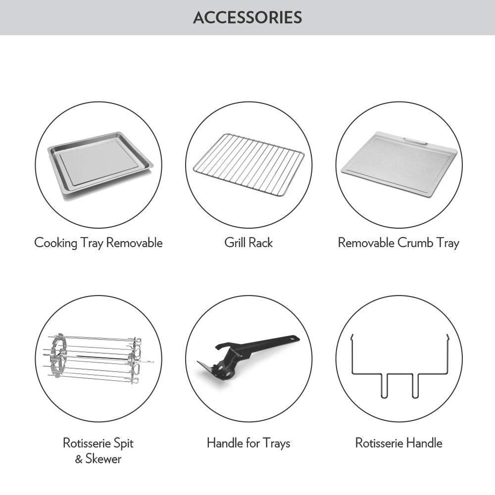 Borosil Prima 60 L Oven Toaster & Grill, Motorised Rotisserie & Convection Heating, 12 Heating Modes, Black