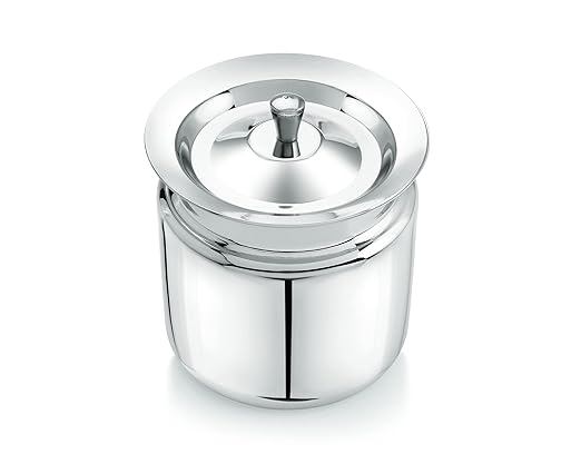 Mukti Stainless Steel Food Storage Jars & Containers|Ghee, Oil, Pickle Pot|Serving & Storing|Vintage Ghee Pot with Spoon & Lid|350ml x 1