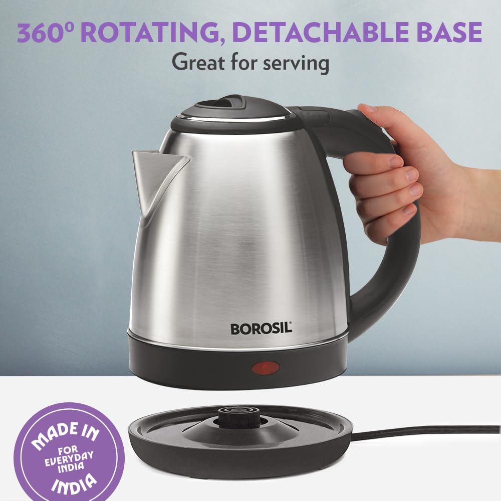 Stainless Steel 1350W Electric Kettle (1.5L) | Classic Design with Auto Shut-Off, Dry Boil Protection, and 360° Swivel Base for Hot Water, Tea, Coffee and Soup