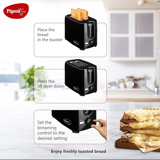 2 Slice Auto Pop up Toaster. A Smart Bread Toaster for Your Home (750 Watt) (Black)