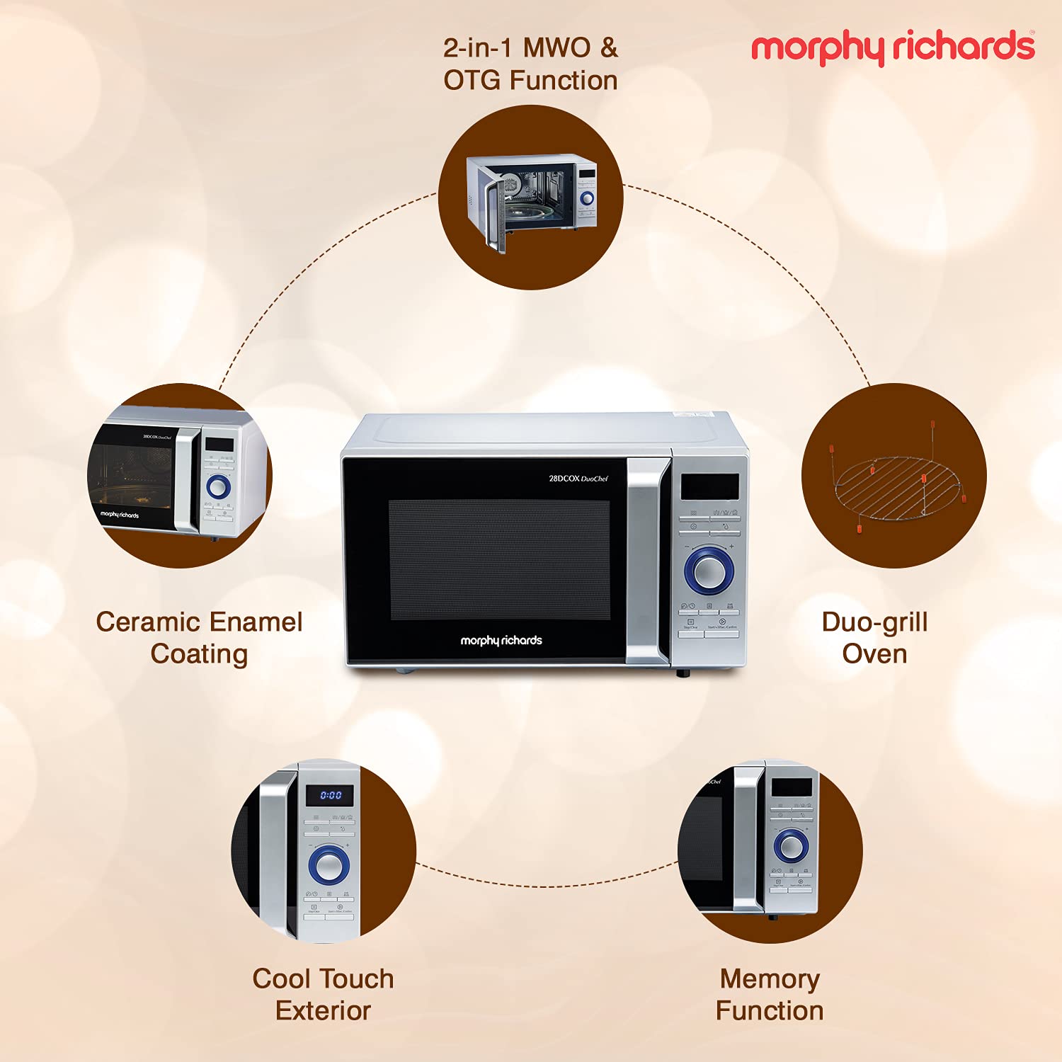 28DCOX Duochef 28L Microwave + OTG Combo – 300 Auto Cook Menus, Dual Grill & Ceramic Coating