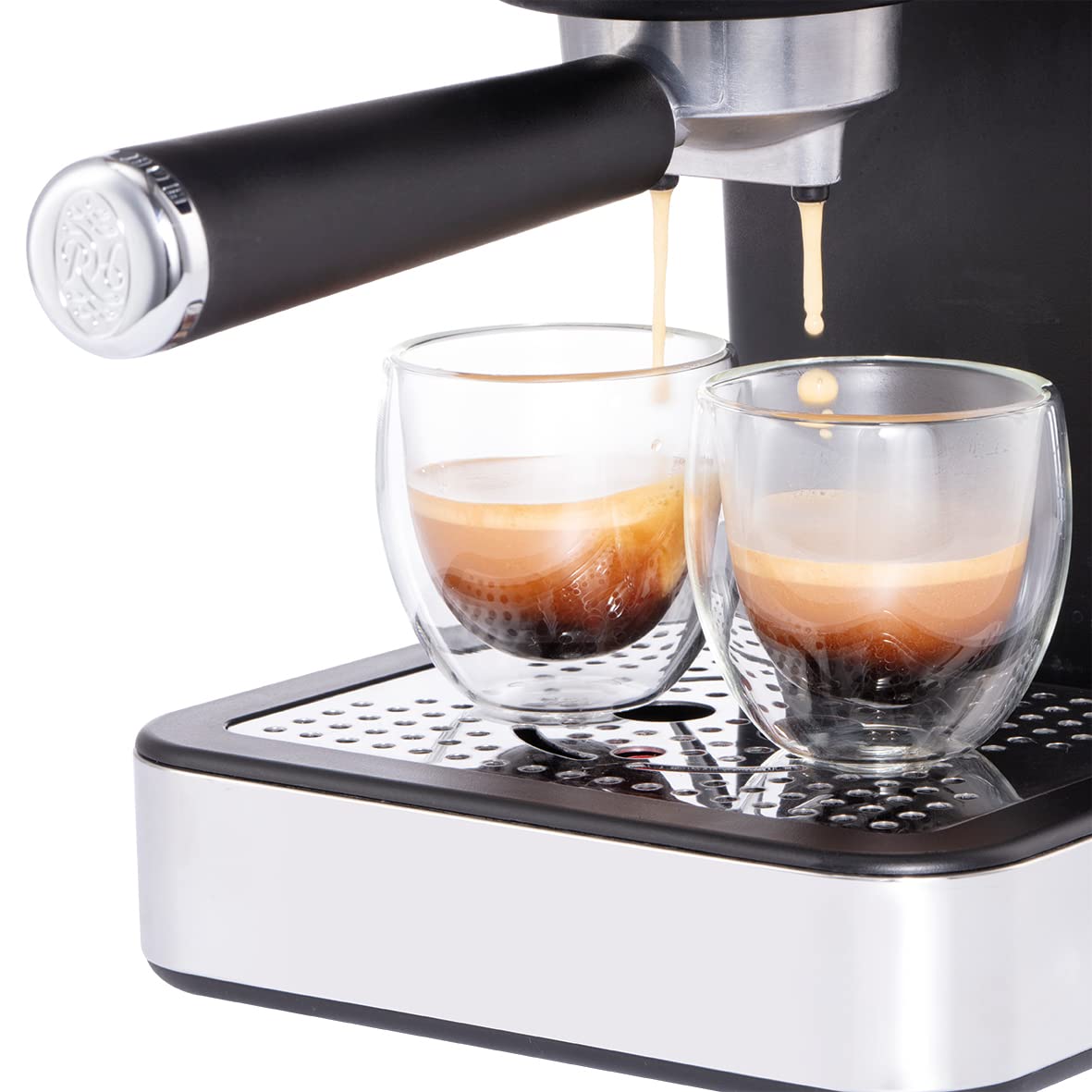 Distinctions Espresso Coffee Machine | 1350W 15 Bar Pump Pressure + Milk Frother Steam Wand, Latte & Cappuccino | Detachable Water Tank, ESE pods, Cup warmer, Black, SS| 26450-56