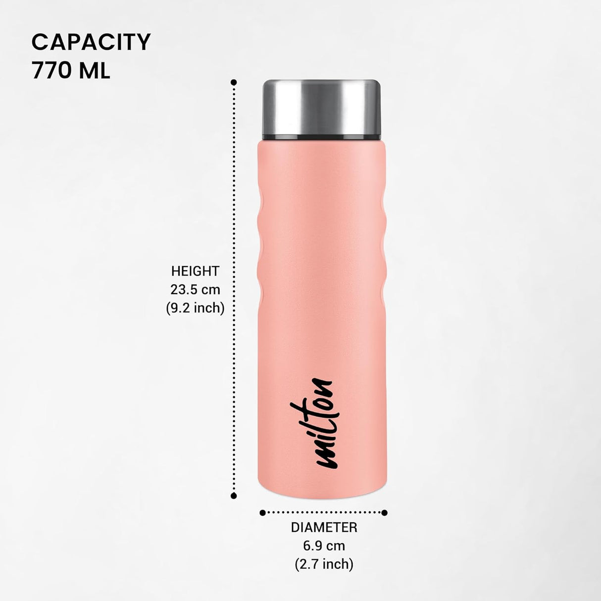 Stream 750 Stainless Steel Water Bottle 760 ml, Single Walled, ISI Certified I Leak Proof Lid, Rust Proof I For School, Office, Gym I Peach
