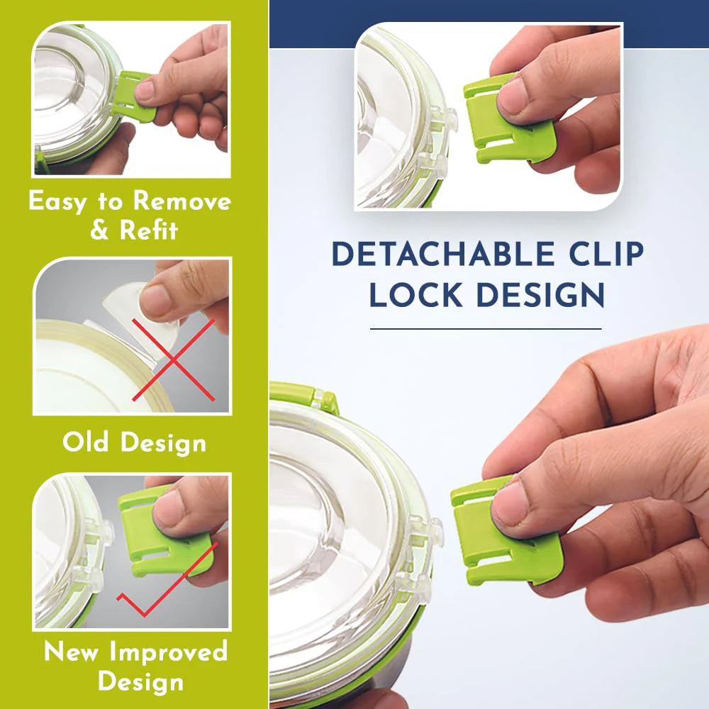 Klip Lock Stainless Steel Airtight Leakproof Storage Container 800ML – Durable Lunch Box for Office Men & Kids, Premium Kitchen Accessories Item