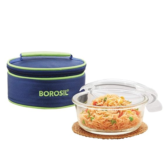 Borosil Glass Lunch Box, 620ml, Blue