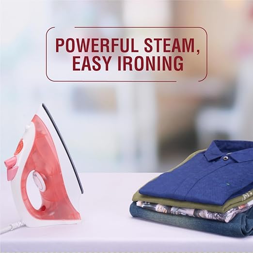 Usha SI 3813 C 1300W Steam Iron with Ceramic Coated Sole Plate, Self Cleaning, 180ml Water Tank, 360° Swivel Cord, Spray & Steam Burst Function Pink