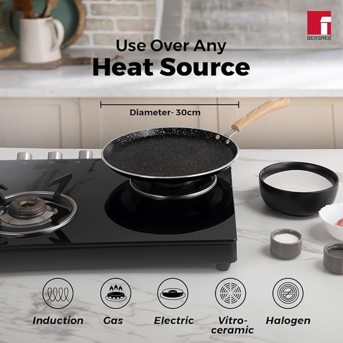 Bellini Plus Aura 5-Layer Non-Stick Dosa Tawa, 30cm, Thickness 4mm - Induction Bottom-BGIN-31252-BK