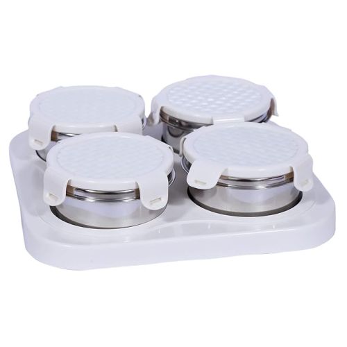 Jaypee plus ZETA-4 Airtight Inner Stainless Steel Set of 4 Dry Fruit Container 4N -350 ml IVORY