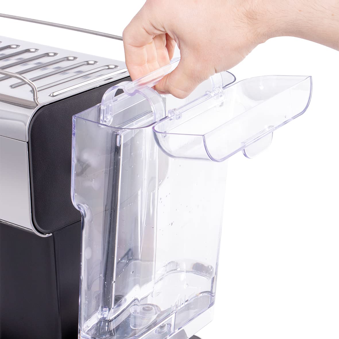 Distinctions Espresso Coffee Machine | 1350W 15 Bar Pump Pressure + Milk Frother Steam Wand, Latte & Cappuccino | Detachable Water Tank, ESE pods, Cup warmer, Black, SS| 26450-56