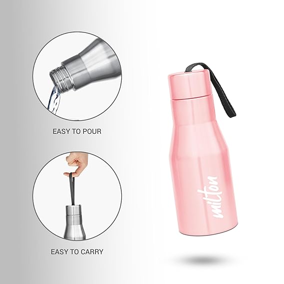 Milton Super 500 Stainless Steel Water Bottle, 475 ml water bottles, Single walled, Leak-Proof, Rust-free Steel Bottle, Easy Grip, Easy to Carry, Travel Bottle, Light Pink