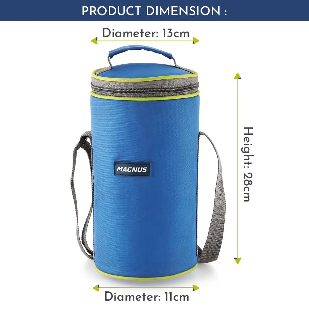 Aura 4 Deluxe Stainless Steel Lunch Box for Kids | Airtight, Leakproof, Insulated | Ideal Lunch Boxes for Office Men & Women | Hot Meals | Convenient Carrying Pouch (Blue)