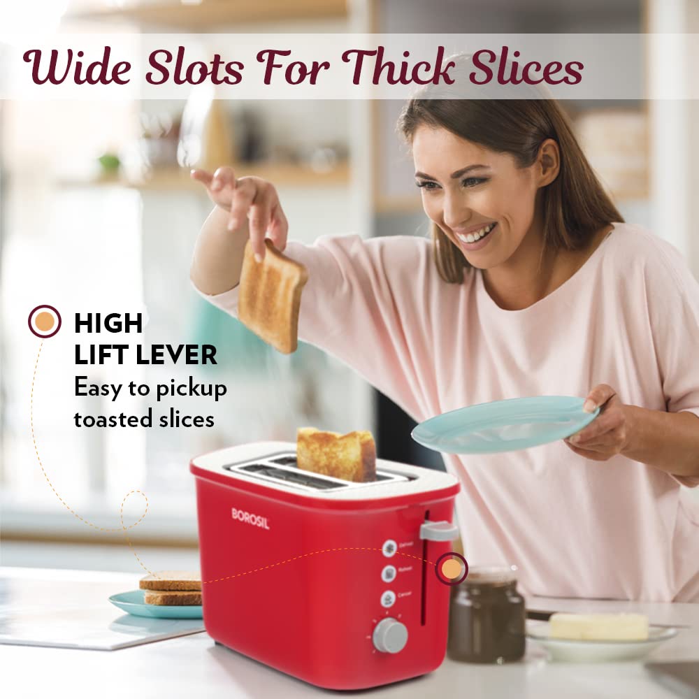 Krispy Pop-up Toaster, Red 800 W, Toast, Reheat, Defrost