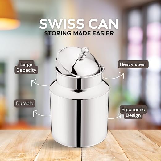 Mukti Stainless Steel Food Storage Jars & Containers|Dabba|Milk, Oil Can|Swiss Can Without Handle|1750ml x 1pc