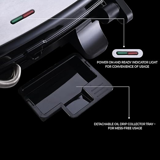 Usha iChef Sandwich Grill | 1500 Watt| Large 2 Slice Flat Bread Griller | 0-180° Flat Bed | Floating Hinge Design | 2 stage Thermal Safety