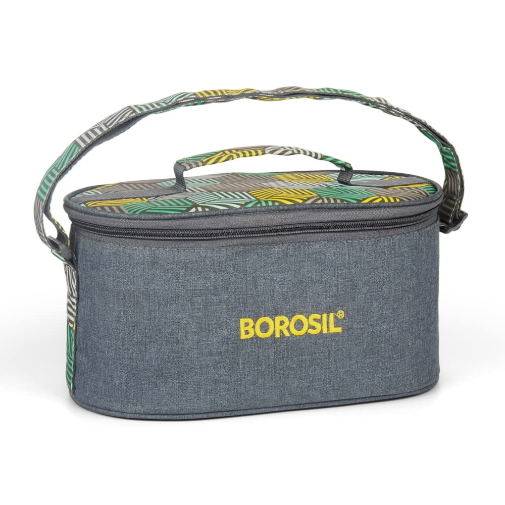 Borosil Foodluck Olive Universal Lunchbox | 4pc Set (320ml x 2 Square + 240ml x 2 Round) | Made in India Borosilicate Glass Tiffin | Microwave & Dishwasher Safe Lunch Box for Office, College & School