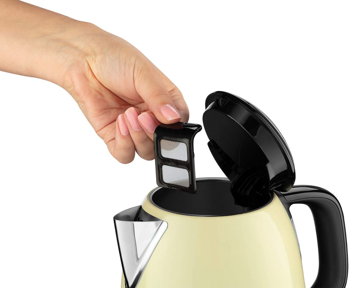 1.0 L Colours+ Kettle | Stainless Steel 2400 W, Cream | Quick Boil Function, Removable Limescale Filter, External Water Level Indicator, Small Travel Kettle | 24994-70