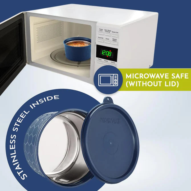 Feast 2 Microwave Safe Stainless Steel Lunch Box for Kids | Leakproof Tiffin with Insulated Cover | BPA-Free Containers | Lunch Boxes for Office Men & Women | Hot Food Safe | Blue